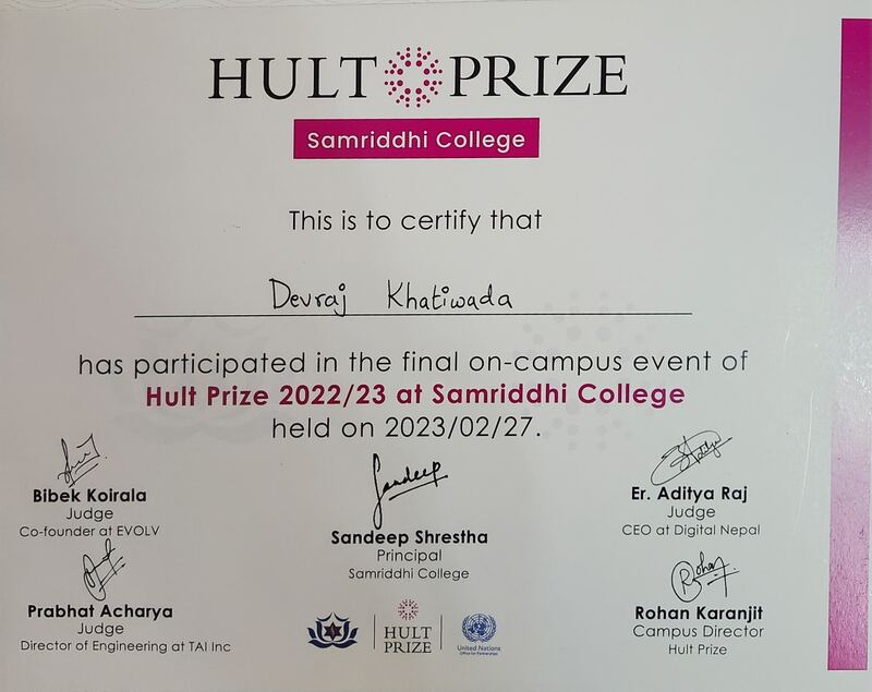 Hult Prize certificate