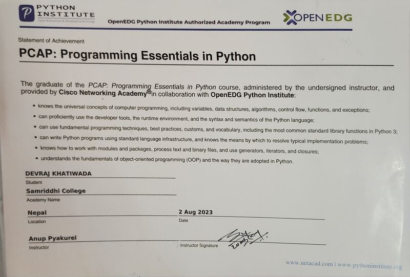 PCAP: Programming Essentials in Python certificate
