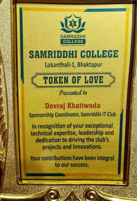 Token of Love · Samriddhi IT Club certificate
